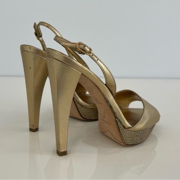 RENE CAOVILLA GOLD CRYSTAL PLATFORM SANDALS SIZE IT 37.5 /US 7.5 - Picture 10 of 17